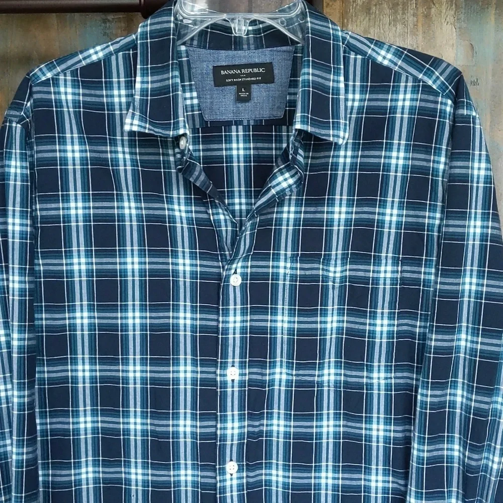 Banana Republic Soft Wash Standard Fit Plaid Button Down Shirt - Large